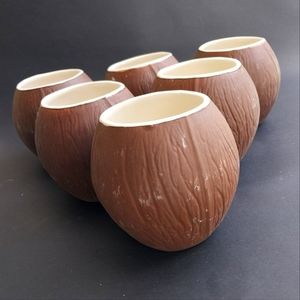Vintage Trader Vic Coconut Ceramic Mugs Barware Tiki Bar Polynesian